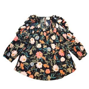 kate spade new york Blossom-Print Cold-Shoulder Top Black Floral Flowers XXS
